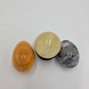 Polished Stone Egg Lot w/ Sphere & Stand – Decorative Natural Stone Set of 3